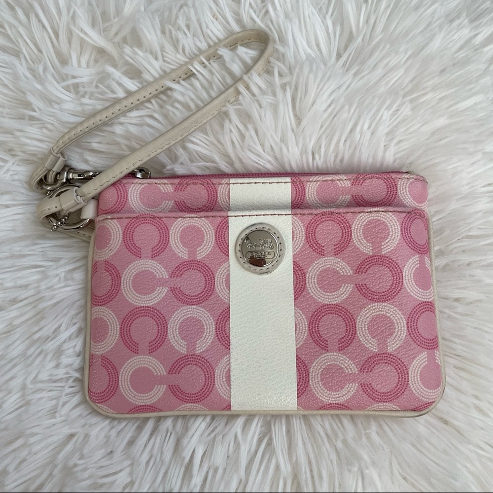 Coach Pink and White Wristlet